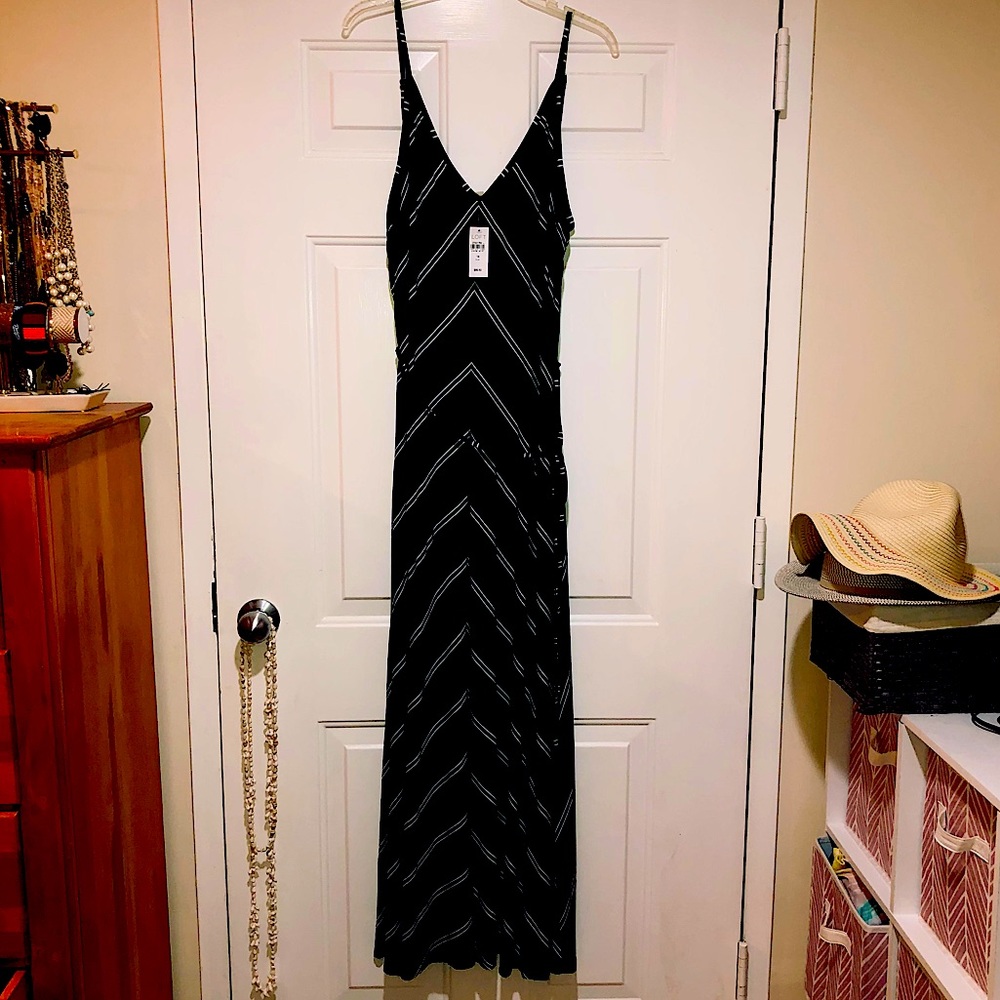 Loft Plus Black & White Striped Maxi Dress NWT